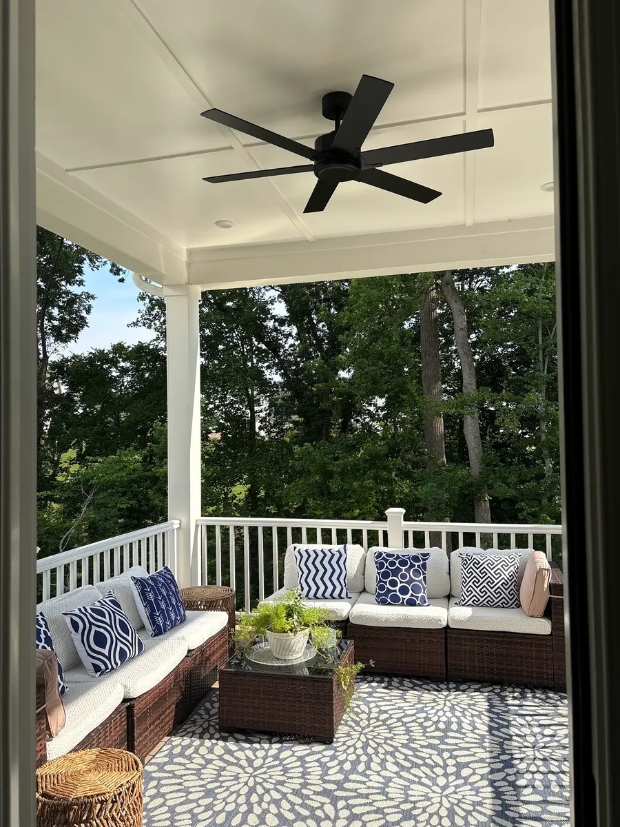 Ceiling fan installed on a covered porch by Walker Electrical Services